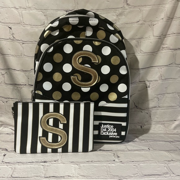 JUSTICE INITIAL (A,B,G,H,L) GOLD SPARKLE DOTS AND STRIPES